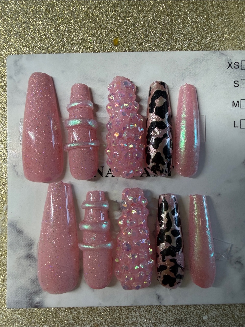 Pink Iridescent Crystal & Leopard Press-On Nail Set - Women Accessories
